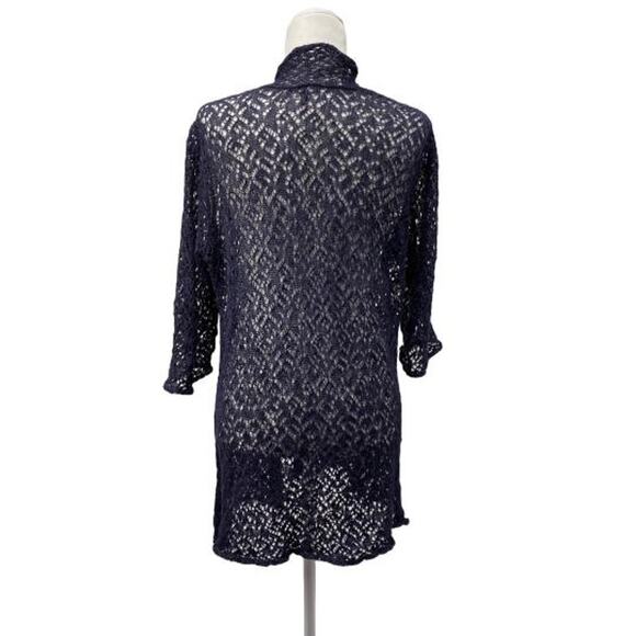 Eileen Fisher Open Knit Cardigan Med Linen Blend Metallic Coastal Cottage Style - Picture 3 of 14